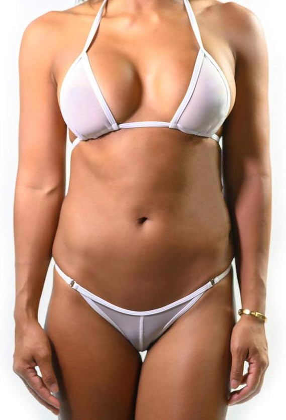Sheer Bikini Cameltoe See Through Bikinis Triangle Top Brazilian G String Thong Bottom White