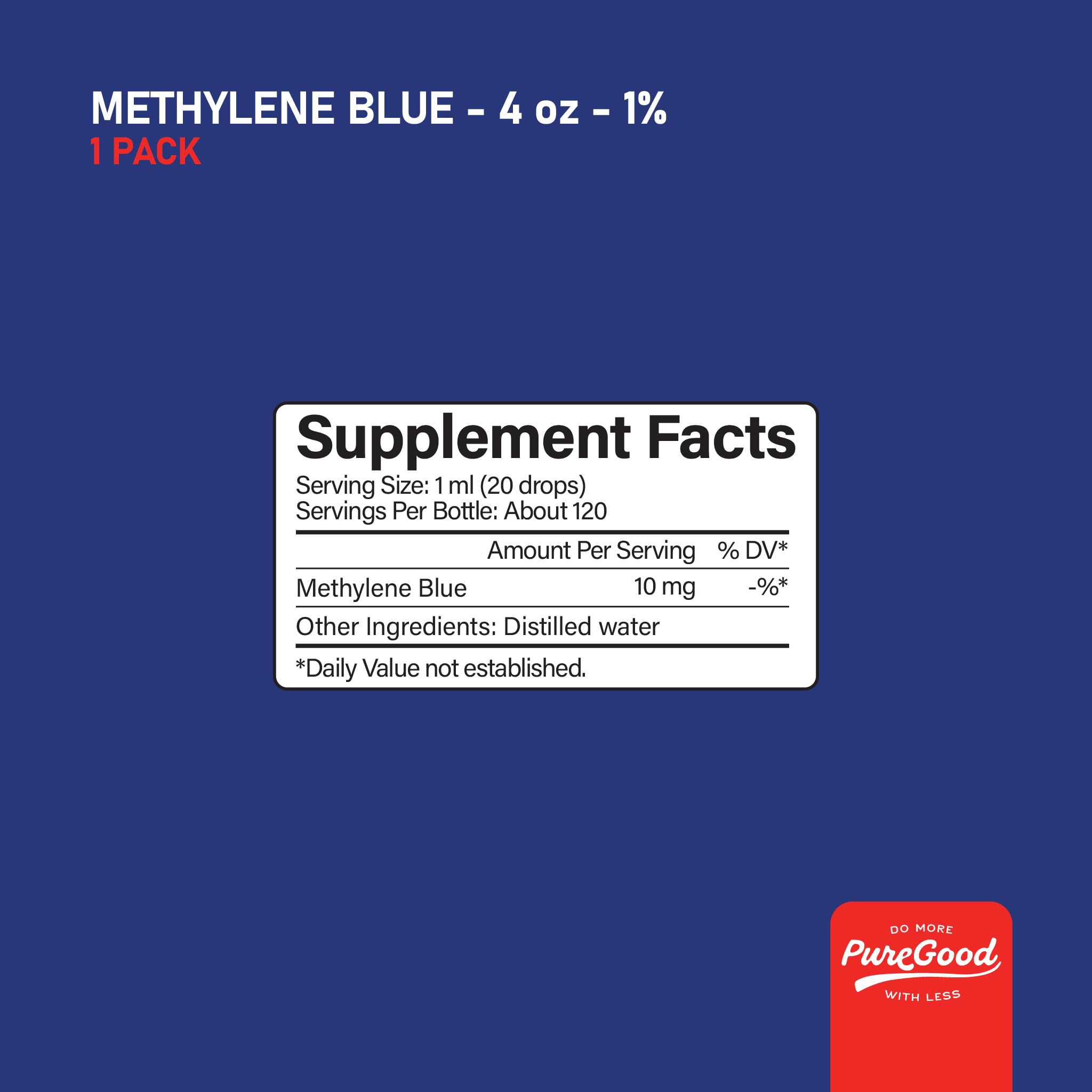 Azul de metileno de grado farmacéutico 1% (4 onzas), azul de metileno de grado USP probado por terceros para humanos, azul de metileno sin formaldehído y alcohol, grado farmacéutico en botella