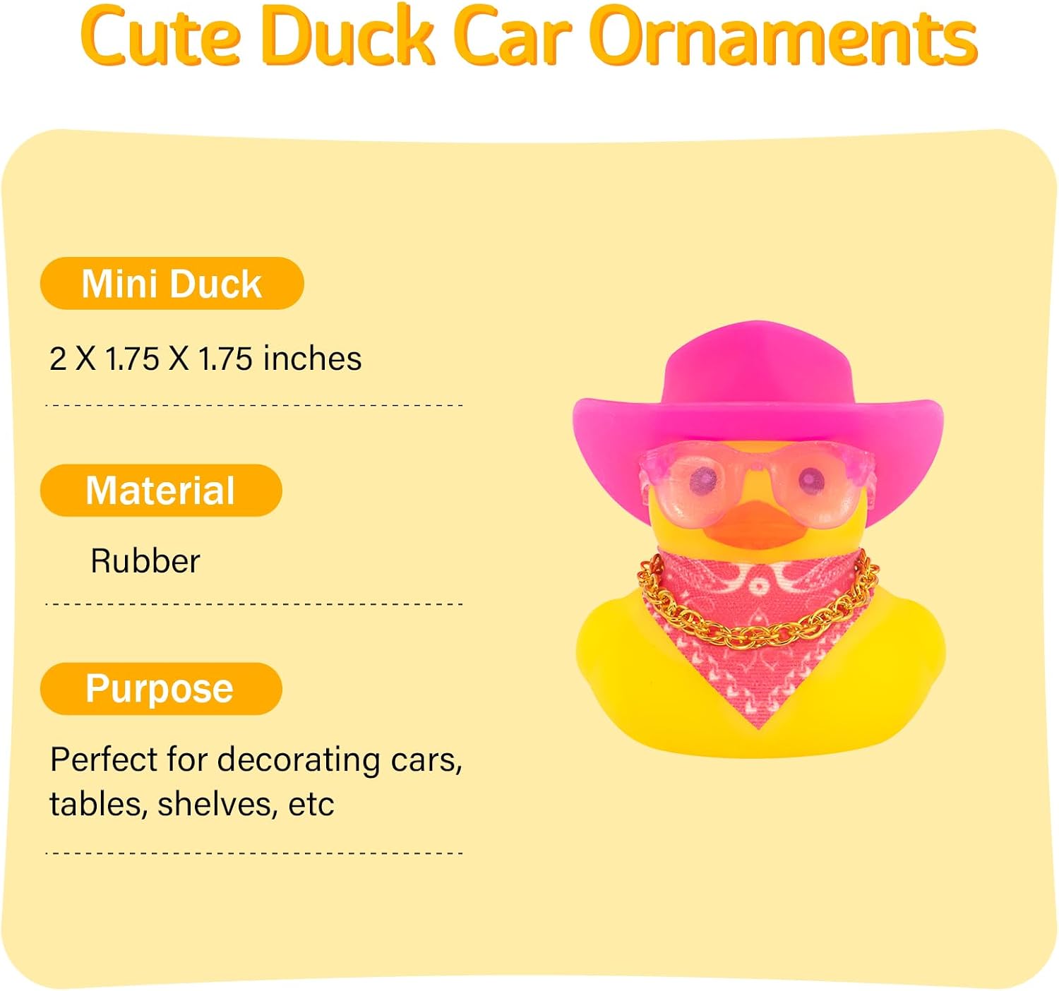 wonuu Car Decorations Rubber Ducks, Dashboard Rubber Ducky for Car Ornament Cute Duck with Cowboy Hat, Pink Glasses, Scarf, Necklace (Pink)