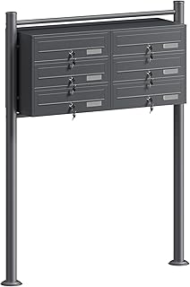 Wiltec 6er Briefkastenanlage Anthrazit 945 x 270 x 1200 mm, Standbriefkasten mit 2x3 Fächern, Schlüssel und Namensschild, Briefkasten Postkasten mit Ständer