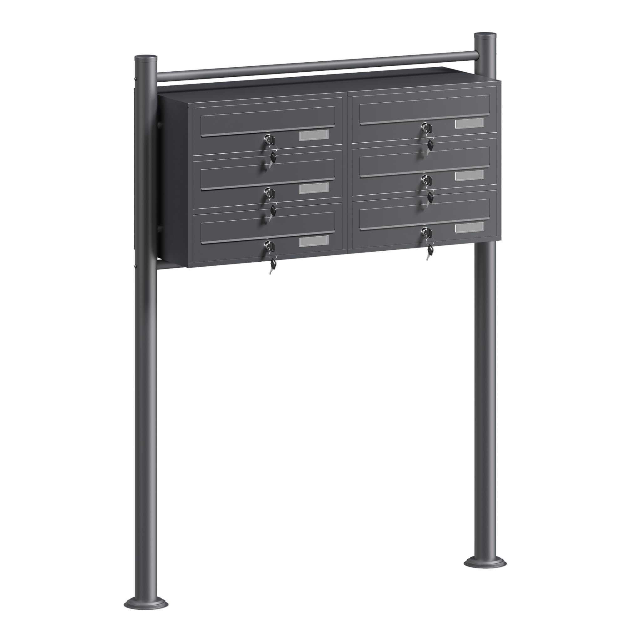 Multiple Outdoor Letterbox Standing Multi-slot Postbox 2x3 Galvanised Steel Mailboxes in Anthracite