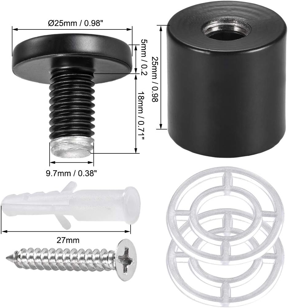 uxcell 1 Dia x 1-5/16"(25x33mm) Standoff Screws Wall Mount Sign Holders Acrylic Glass Nails Black with Screws 8pcs