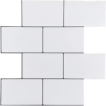 12"x12" Subway White Vinyl Peel and Stick Tile Backsplash, Backsplash Protector, Pro Series Thicker Version,4-Sheet Pack