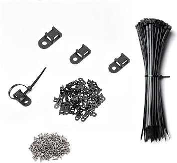 Black Cable Zip Tie Mounts Kit-50 Pcs Cable Zip Tie Saddle Type Mounts Base With 50 Pcs 6" Cable Ties And 50 Pcs Tapping Screw, Wire Cable Clips Organizer Holders Clamps