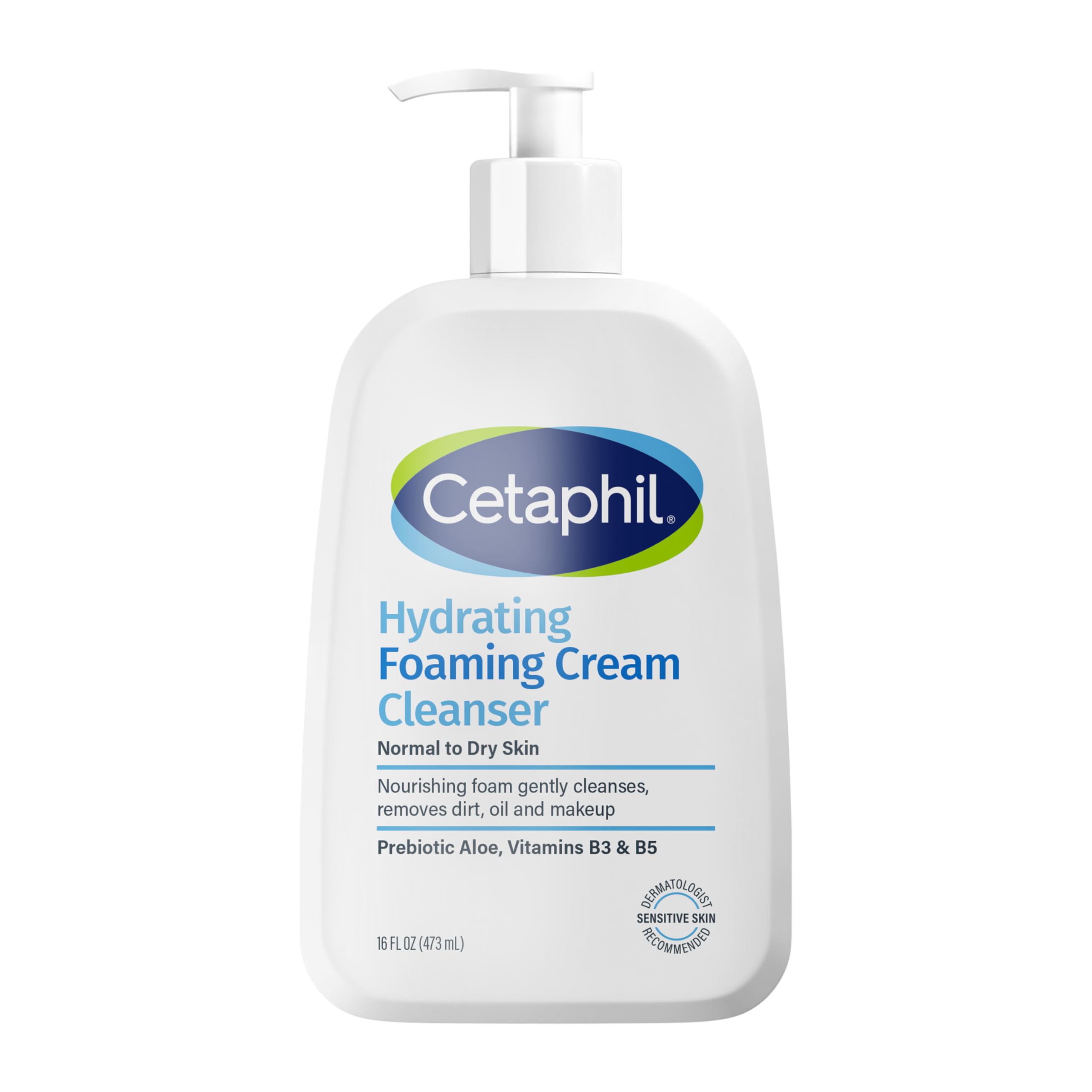 Cetaphil Cream to Foam Face Wash, Hydrating Foaming Cream Cleanser, 16 oz, For Normal to Dry, Sensitive Skin, with Soothing Prebiotic Aloe, Hypoallergenic, Fragrance Free