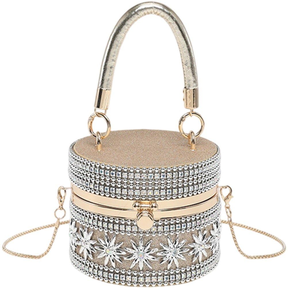 Sslvya Sparkly Rhinestone Evening Bag Purses for Women Glitter Bucket Bags Chain Crossbody Handbag for Party Prom Cocktail Wedding