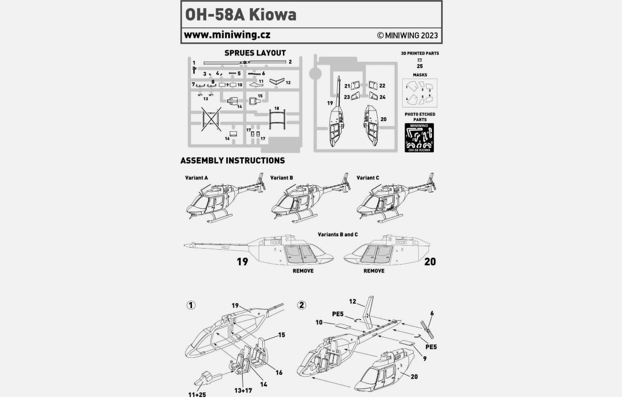 MINIWING 368 1/144 Suitable for Model kit of Helicopter Bell OH-58A Kiowa Over Europe Helicopter, Small