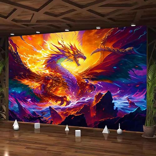 Miniatura 3 de Aidatain Tapiz de dragón de fantasía gótico, tapiz de pared medieval de dragón, tamaño 93 pulgadas de largo x 71 pulgadas de ancho, tapiz de playa,