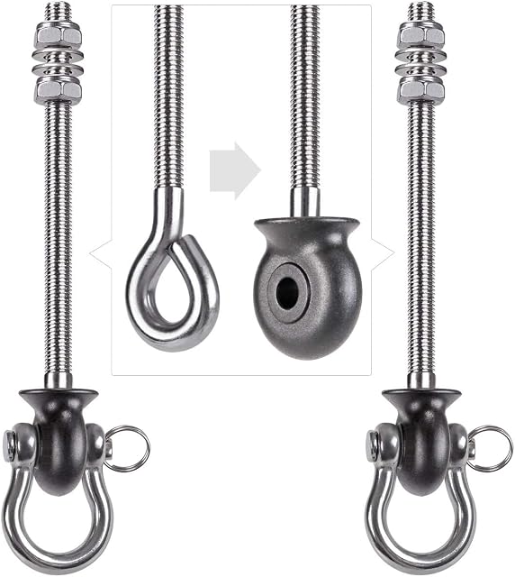 BeneLabel Set of 2 Permanent Antirust Stainless Steel 304 Heavy Duty Swing Hangers, 1800LB Capacity, Wood and Steel Beam Yoga Hammock Chair Punching Bag Porch Swing Sets,180° Swing, 7.67