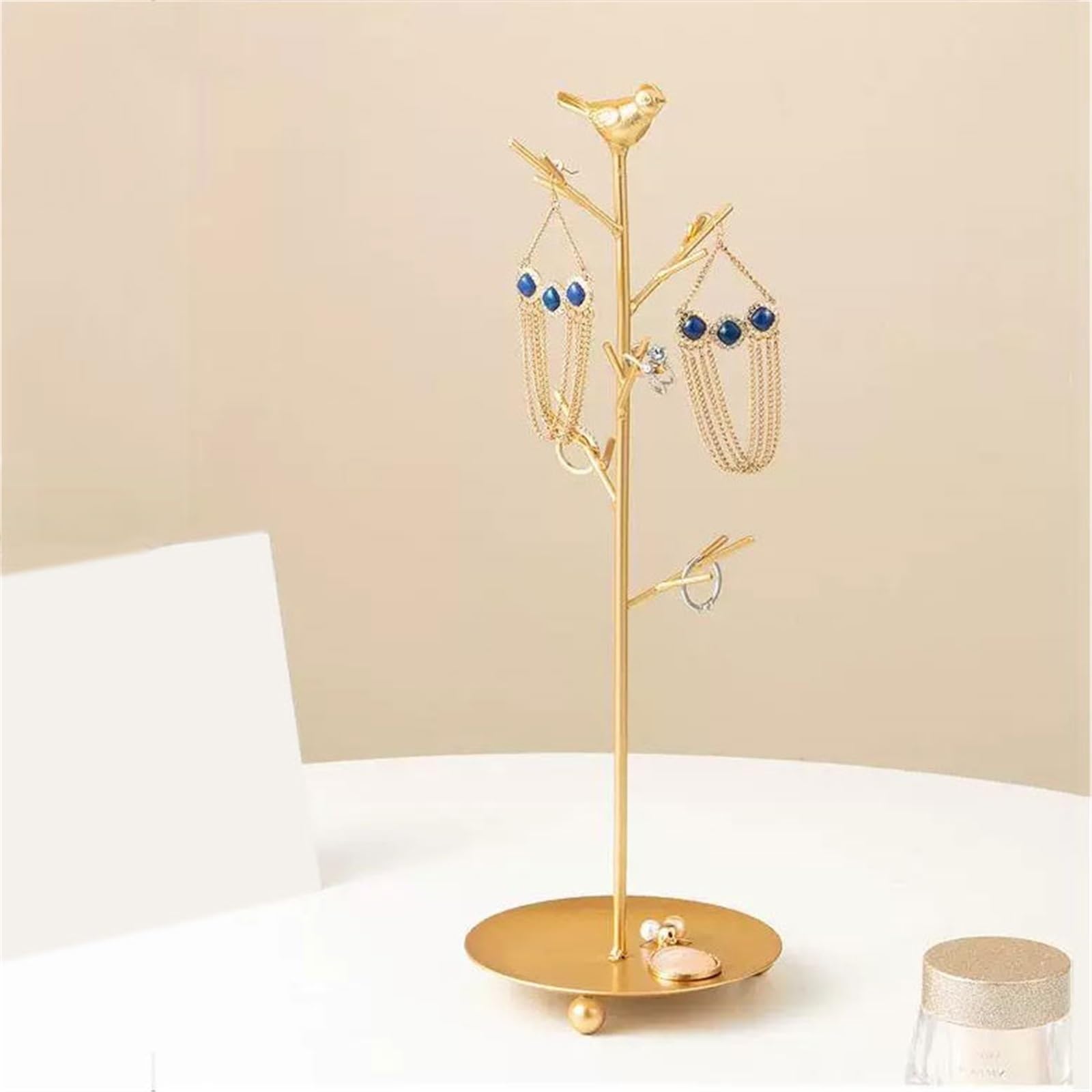 Stojak na biżuterię Metalowy stojak na biżuterię z ptakami i gałęziami z tacą Stojak na naszyjnik
