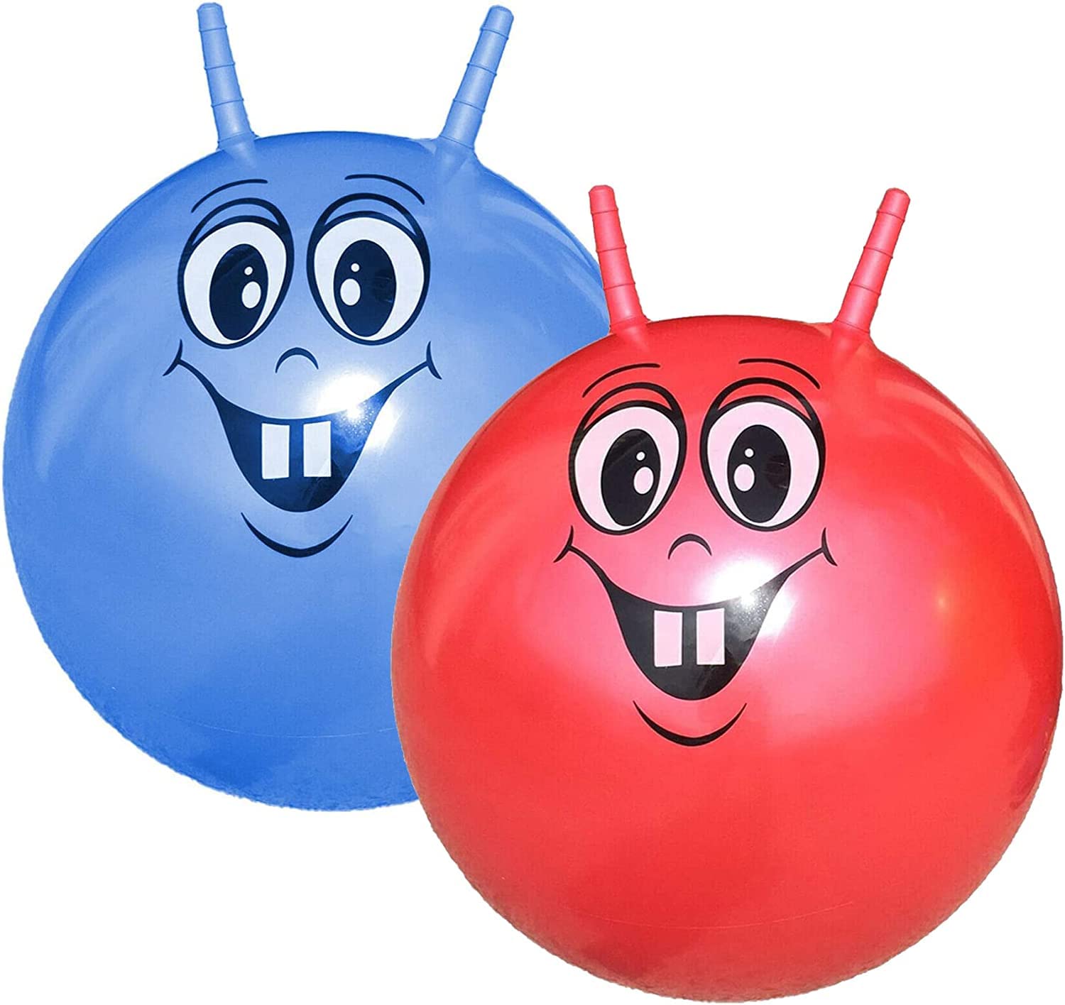 Summerlee Skippy Hopper Ball - Crazy Smiley Face Inflatable Children’s Space Hopper Bouncy Tough Durable Rubber Retro Style Red Blue Kids Indoor Home Outdoor Garden Fun Game Play Toy