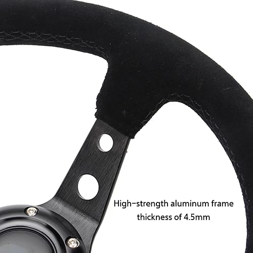 Miniatura 4 de Volante de carreras de rayas amarillas Cuero de gamuza 12.5 "12.598 in Radios de aluminio Drifting Deep Dish Volante deportivo con botón de cuerno