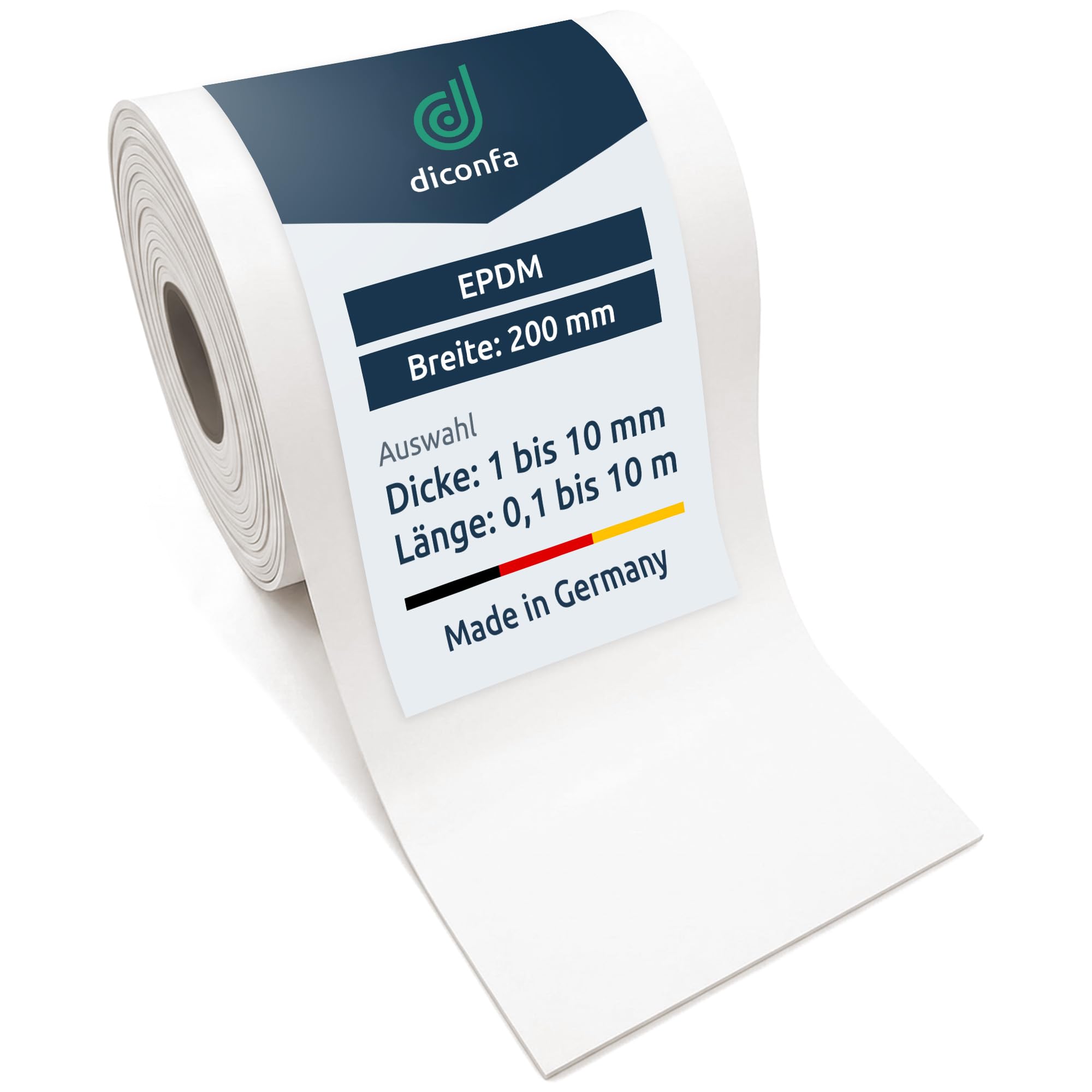 diconfa Gummistreifen EPDM hell weiß 200mm 20cm breit - Dicke 1 bis 5mm - LÄNGE 0,05 bis 10m - 1200mm (120cm) lang, 4mm stark - KEIN Geruch Gummimatte UV-stabil FDA-konform für Lebensmittel