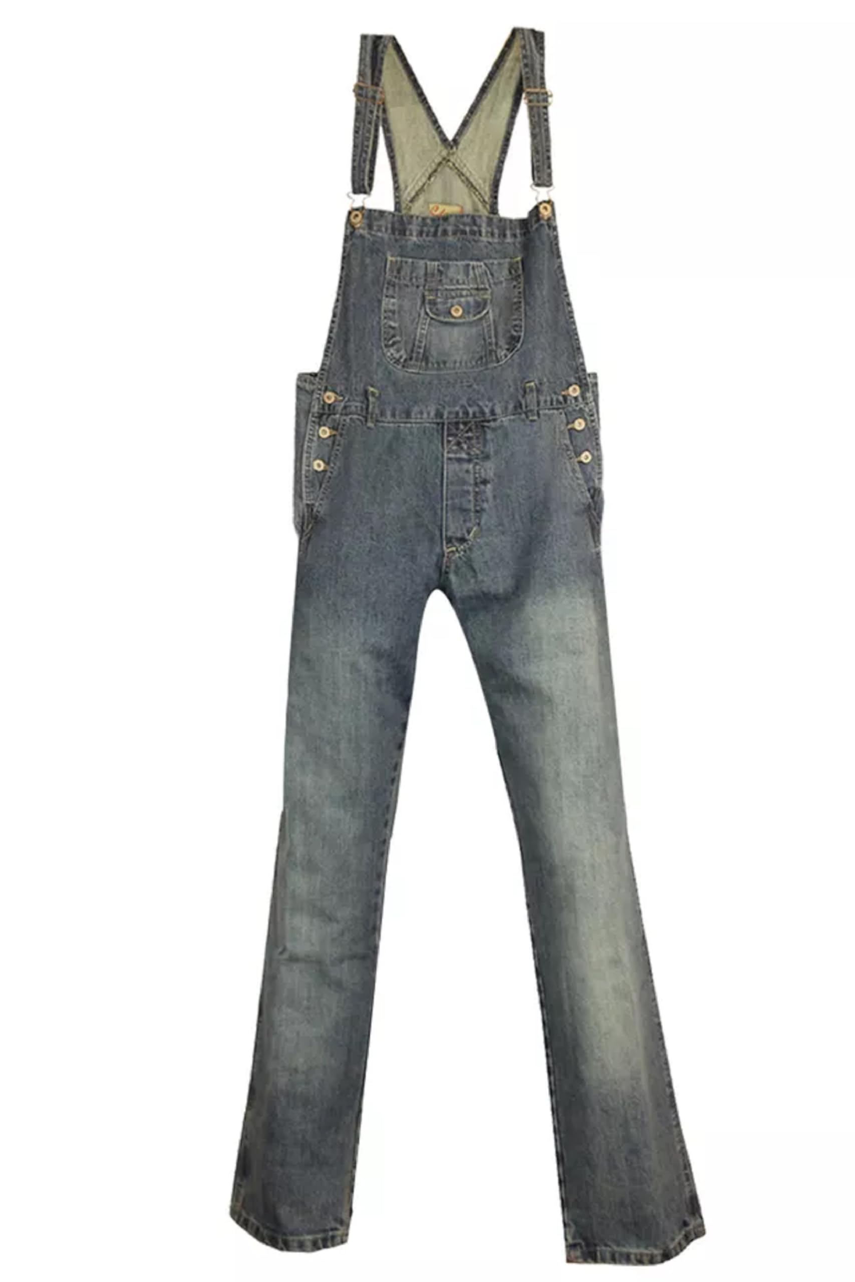 Clove Jeans Dungarees for Women Uk Square Neck Straight Leg Blue Denim Women's Dungarees - Full Length Sleeveless Womens Jumpsuit with Coin Pocket Plus Size 8 to 22