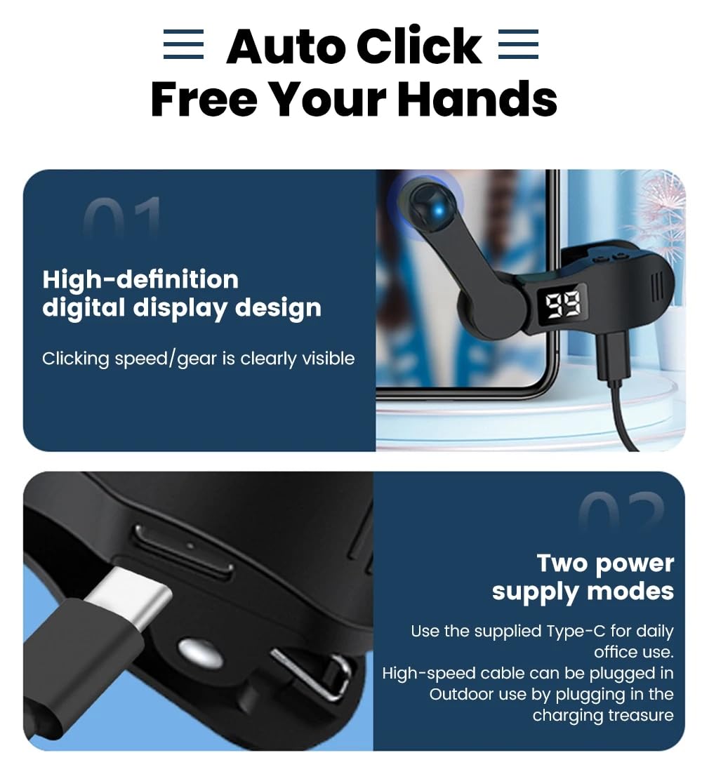 Clicker automatico per schermo, schermo automatico, clic rapido per video live streaming, strumenti di presa USB simulatore, clic sulle dita sullo schermo silenzioso con indicatore LED