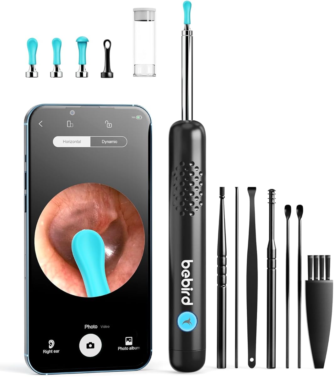 Ear Wax Removal Tool Camera, R1 Upgraded Anti-Fall Off Eartips Ear Cleaner, Wireless Otoscope with 1080P Waterproof Ear Camera, Earwax Removal Kit for iPhone, Android, Black