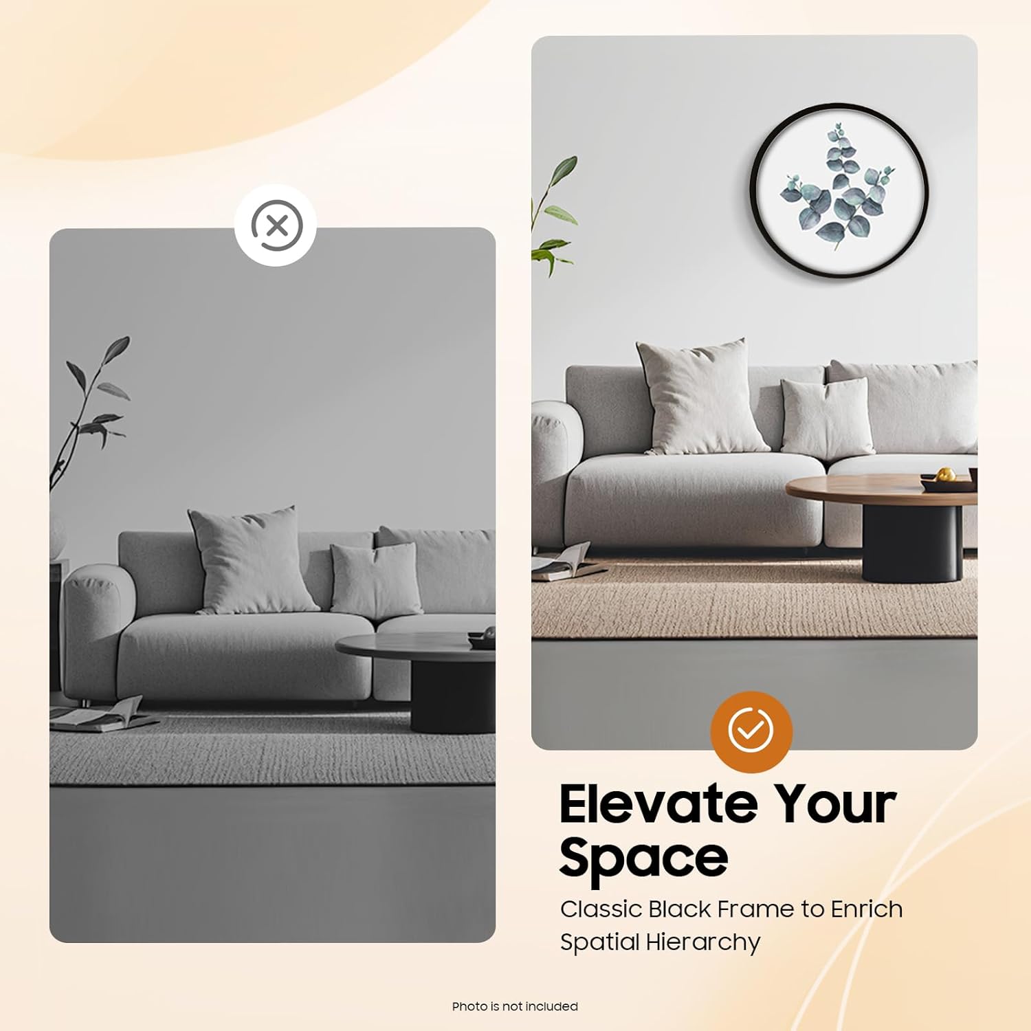 Round Photo Frame 16 Inch - Black Wall Mount Picture Frame, Modern Minimalist Circular Frame, Lightweight MDF & PMMA, Home and Office Decor