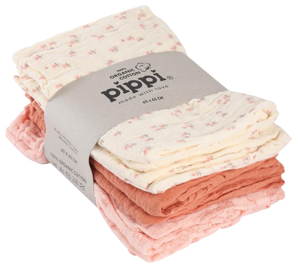 Pippi Pack de 6 paños orgánicos para vómitos en diferentes colores.