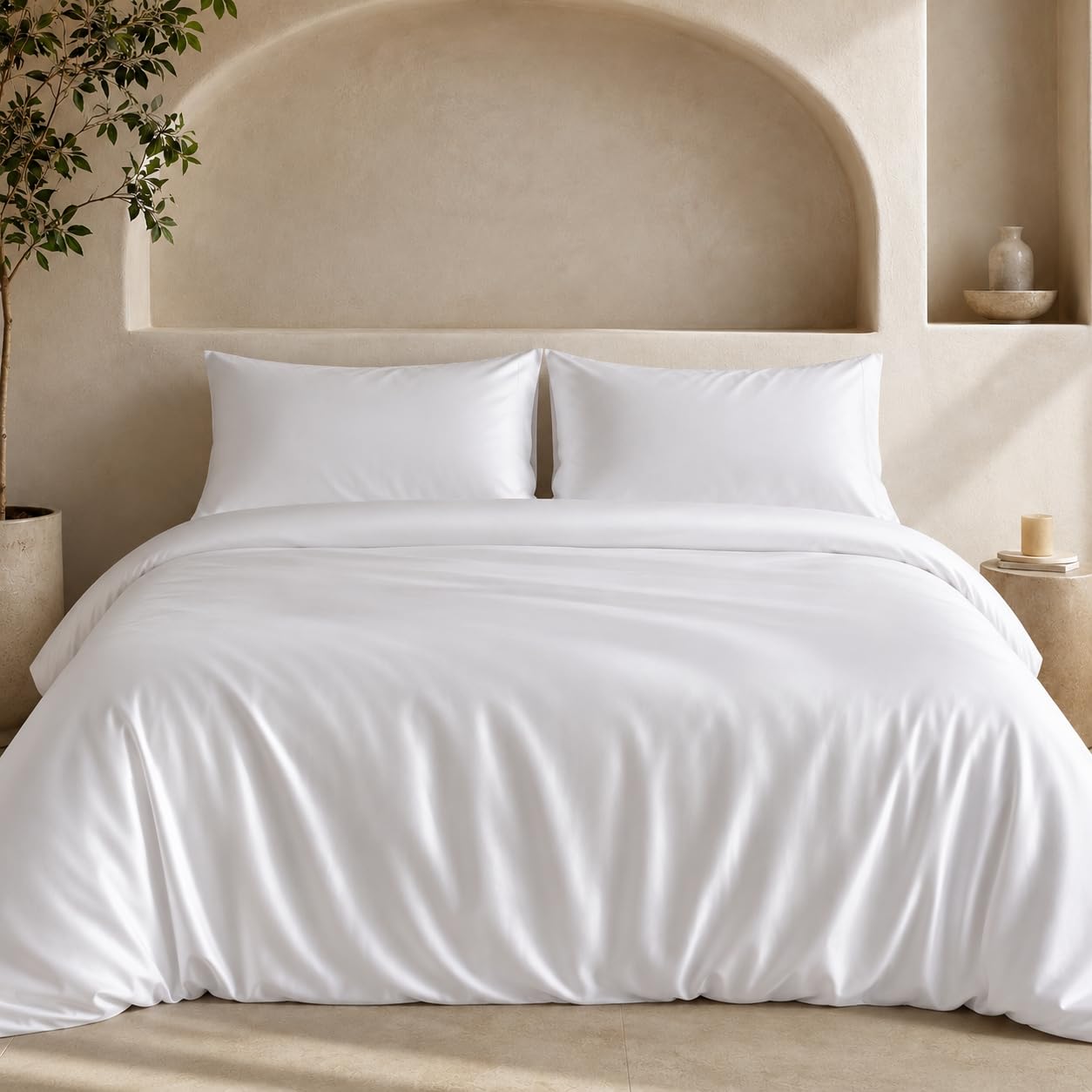 Sheet Story White Bamboo Double Duvet Cover Set - 400 Thread Count - Double Duvet Cover Set With Pillowcases - Luxuriously Soft And Hypoallergenic