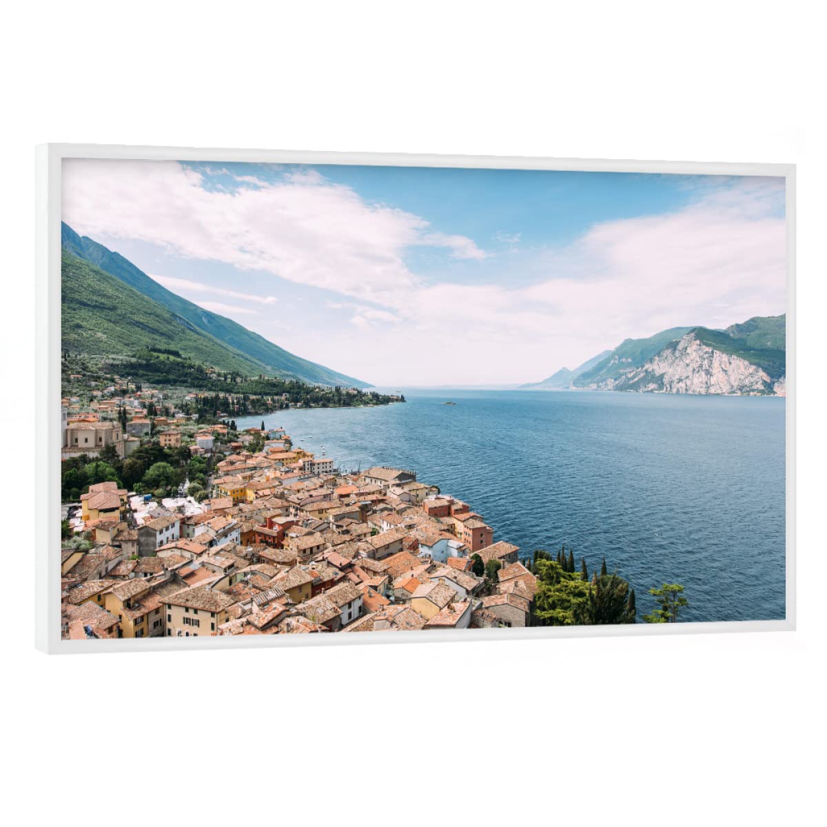 artboxONE Poster mit weißem Rahmen 90x60 cm Natur Weitblick Gardasee - Bild gardasee dörfer gardasee