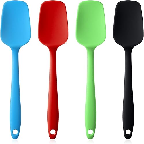 4 espátulas de silicona, juego de espátulas de cuchara de goma, utensilios de cocina de goma resistentes al calor, diseño de una sola pieza, cuchara