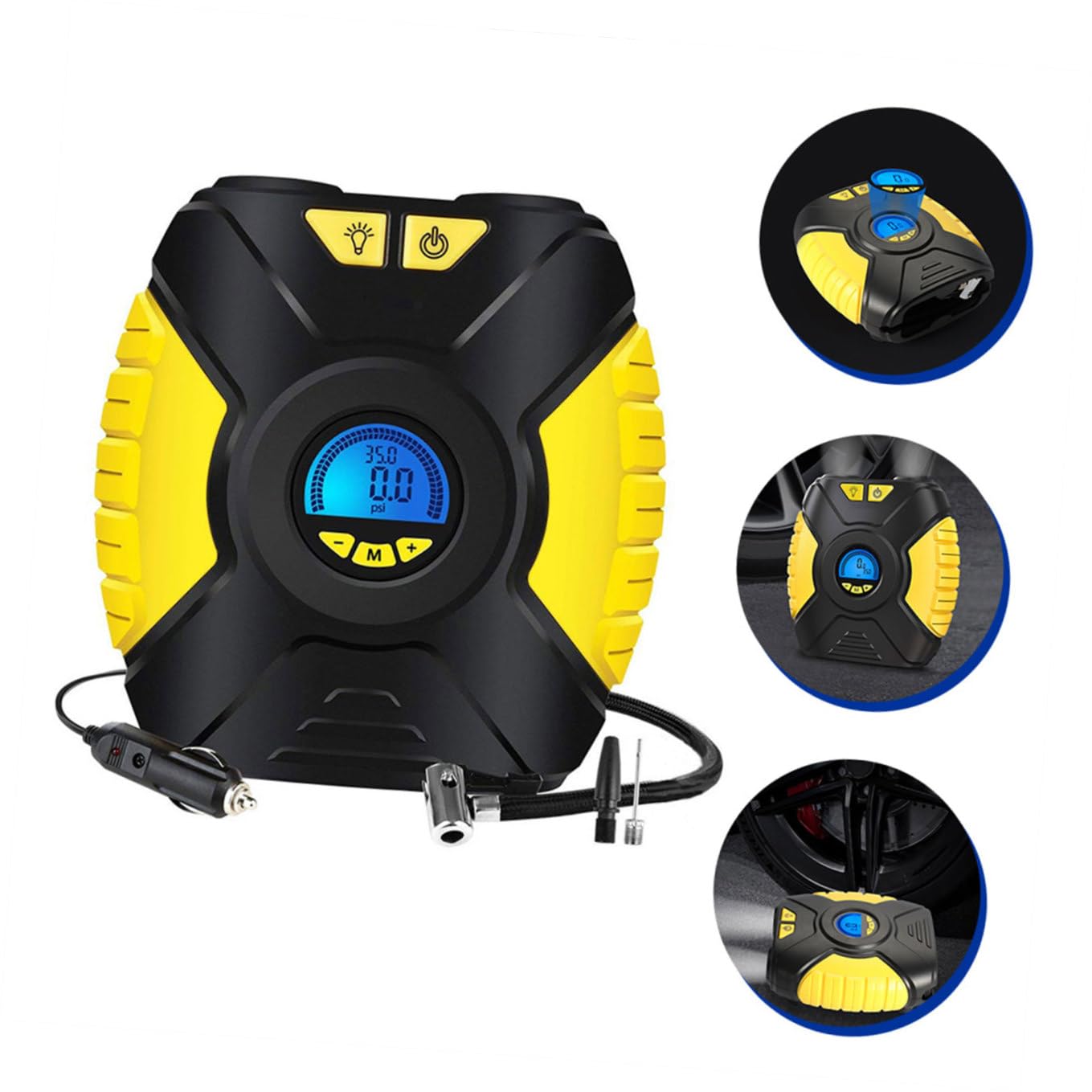 GALPADA 1 Juego inflador Portable Air Pump Portable Air Compressor Bomba de neumáticos de vehículos Bomba Inflable de Aire Pantalla Digital Accesorios de Auto Bomba de Aire Cobre