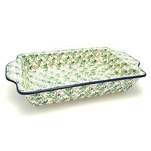 Polish Pottery Baker – Rectangular with Tab Handles – 7 cups – Summer Ivy