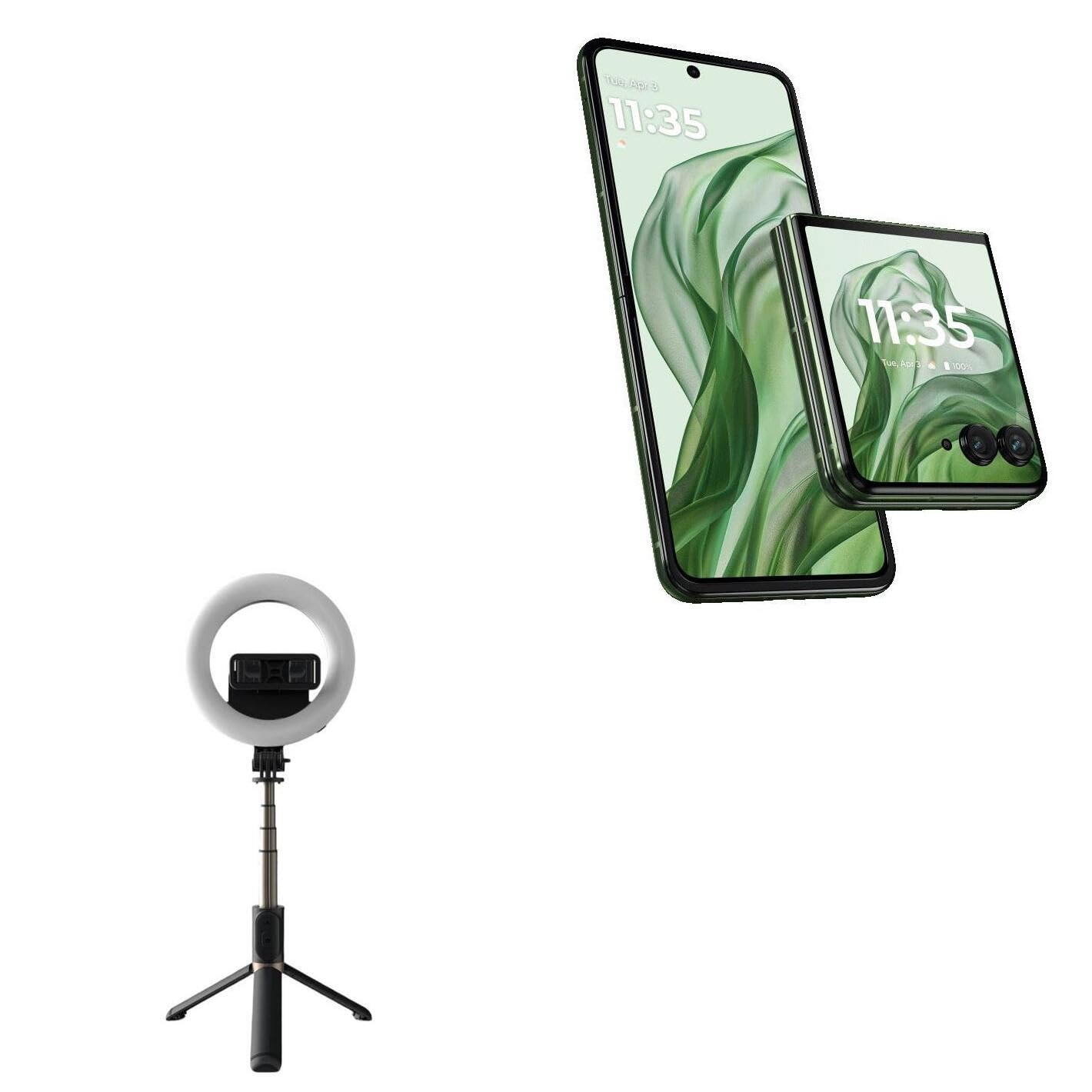 BoxWave Stand and Mount Compatible with Motorola razr 50 Ultra - RingLight SelfiePod, Selfie Stick Extendable Arm with Ring Light - Jet Black