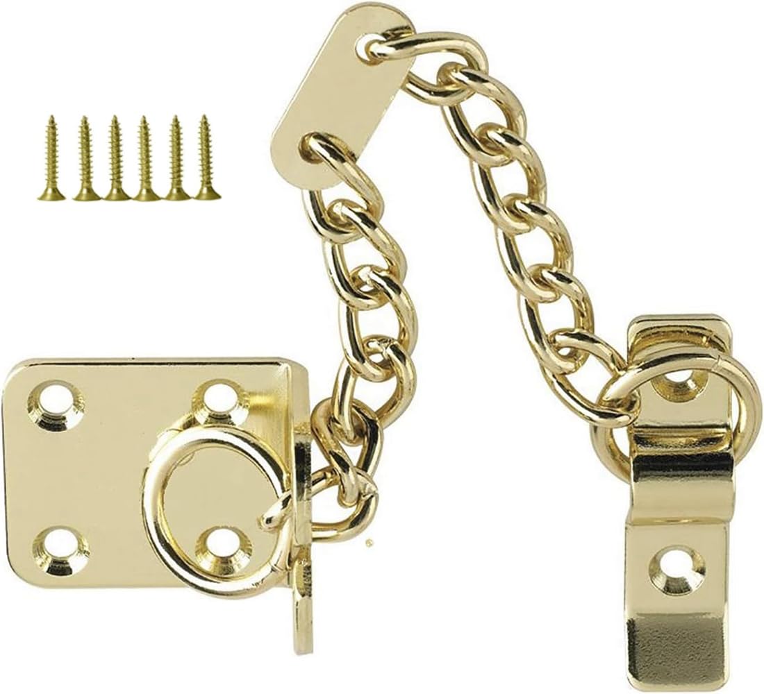FarDeer Door Chain Narrow, Narrow Design Door Limiter, Door Chain for Front Door Brass for Wooden and UPVC Doors | Internal and External Front Door Brass Restrictor (Narrow Door Chain Brass)