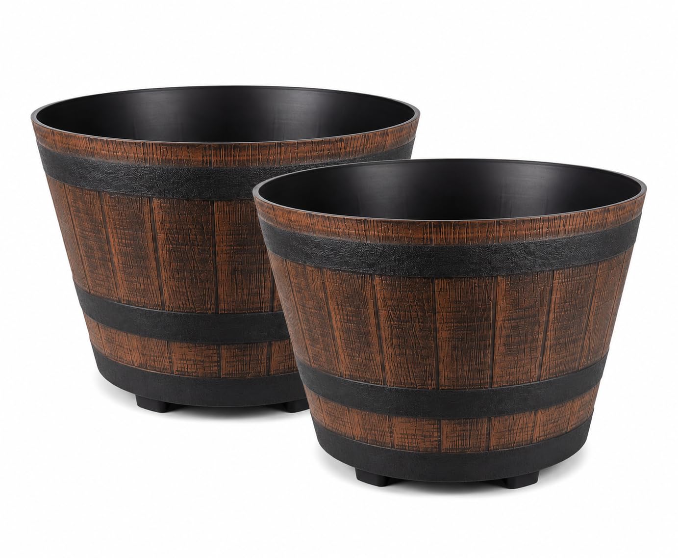 OptiProducts Large Half Barrel Planter (Pack of 2) – Heavy Duty Plastic Garden Plant Pot for Indoor & Outdoor Flowers, Shrubs, Herbs, Vegetables, Patio, Balcony & Garden Décor (GOLD)