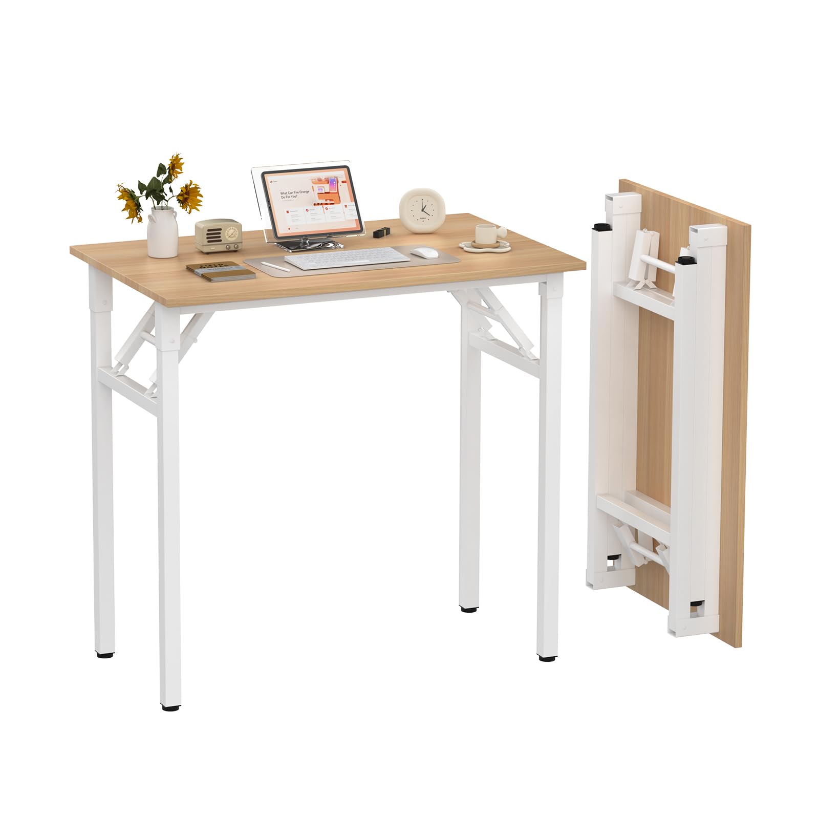 Scrivania Pieghevole Postazione di Lavoro per Ufficio, Tavolo da Scrivania Pieghevole per PC, Quercia Tavolo da Tavolo, Scrivania Ufficio Piccola, Tavolo da Lavoro 80x50x76cm