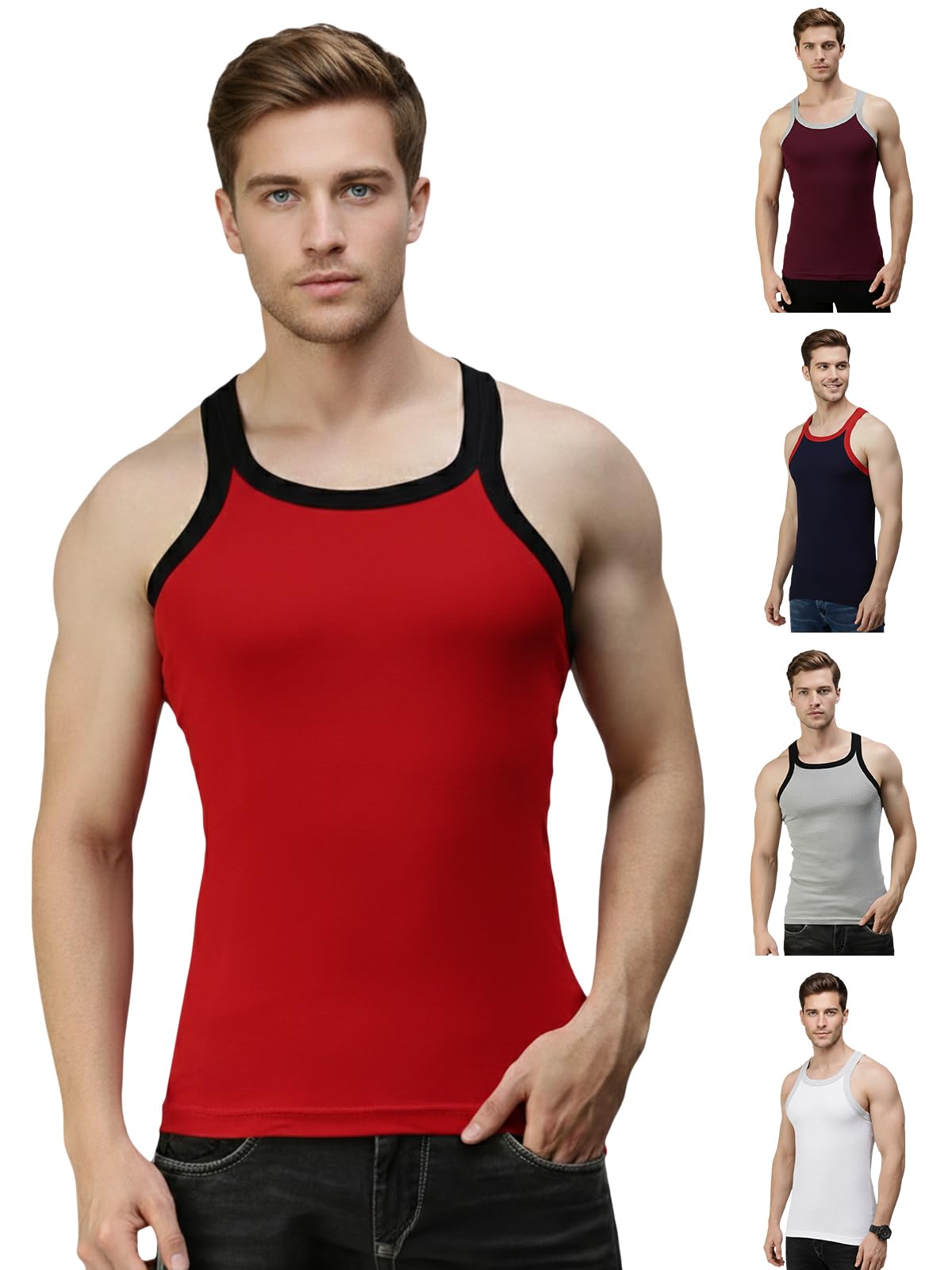 Men's Cotton Regular Fit Vest (Pack of 5) (Prints May Vary)