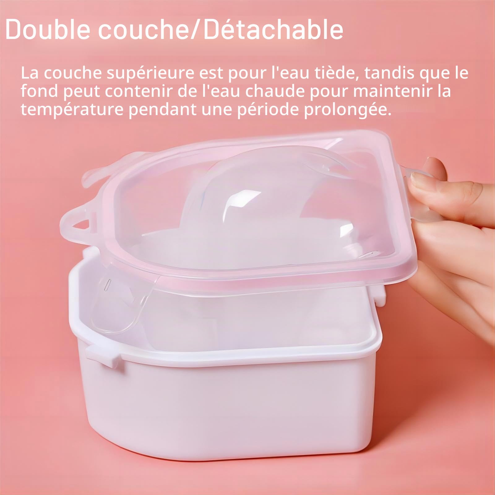 Lot de 2 bols de trempage pour ongles - Pour le nail art, le trempage, le trempage - Pour manucure, spa - Rose