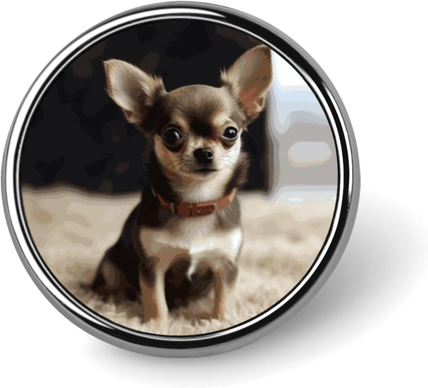 Aluminum Alloy Lapel Pin Round Backpack Pins, Cute Chihuahua