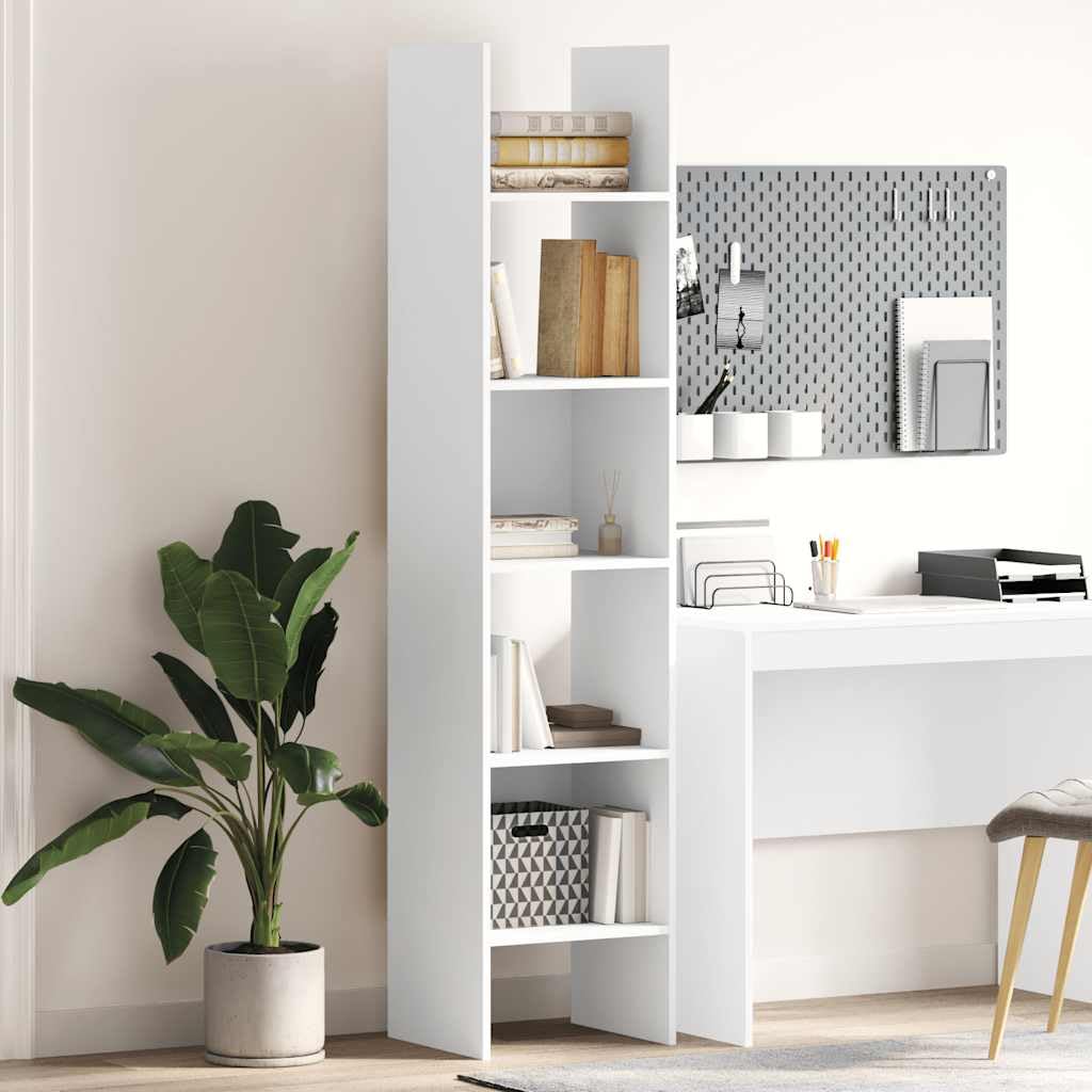 Bücherregal Weiß 40x35x180 cm aus Holzwerkstoff mit 5 geräumigen Fächern, modernes Bücherregal für Bücher, Zeitschriften und Dekoration, pflegeleicht mit feuchtem Tuch