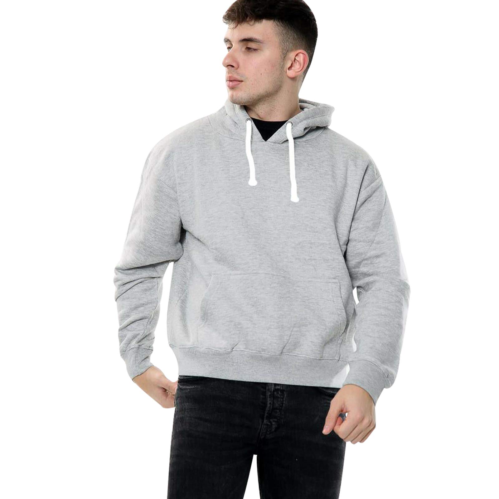 True Face Men's Grey - 1 Hoodie Pullover Classic Hooded Top Plain Ribbed Cuff Long Sleeve Sweatshirt Pull Over Hoody Medium