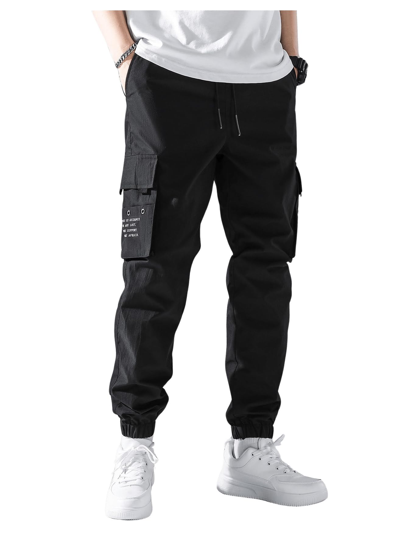 OYOANGLE Mens Casual Cargo Joggers Track Jogging Drawstring Waist Jogger Trousers Sweatpants with Pocket