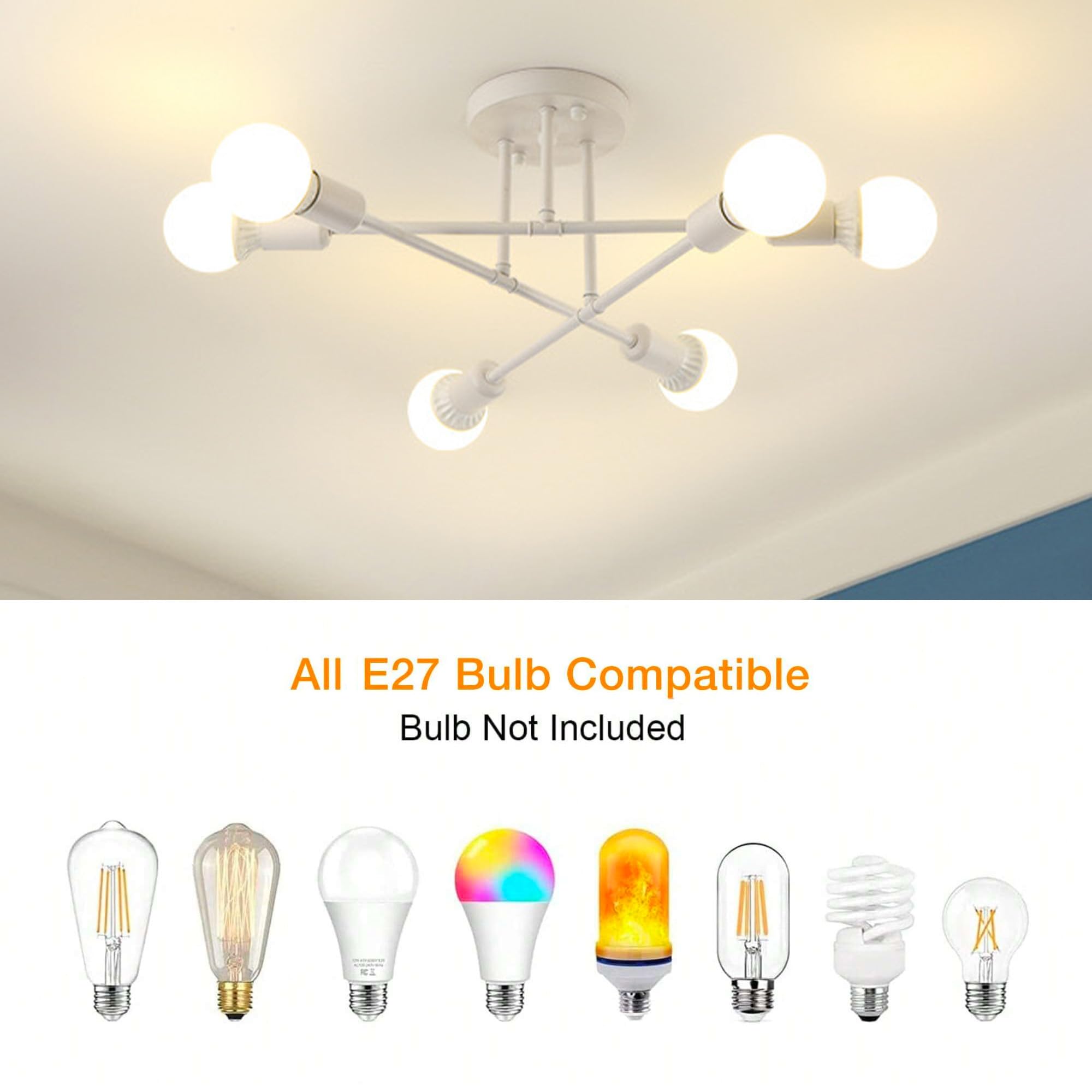 YHTlaeh Lampadario Soffitto Industrial Forma DIY Plafoniera E27 Moderno Lampada da Soffitto in Ferro Vintage per Camera da letto Soggiorno Cucina Corridoio (6T, Bianco)