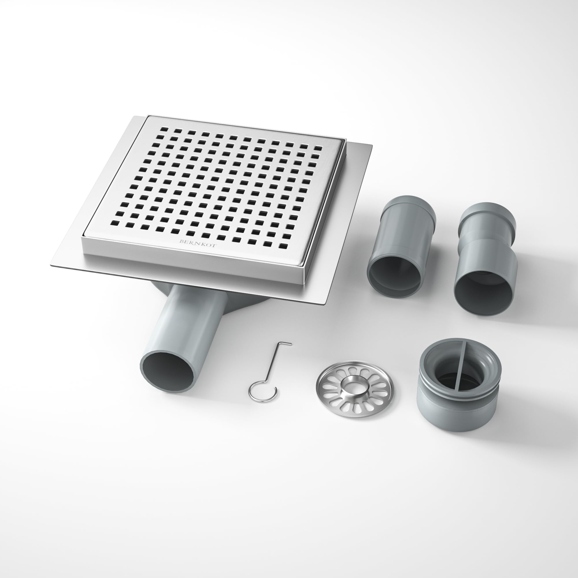 zestaw do prysznica kwadratowy ze stali nierdzewnej, 15×15 cm odpływ podłogowy do prysznica z 360° syfonem zabezpieczającym przed przykrymi zapachami i filtrem na włosy, 2 adaptery odpływowe