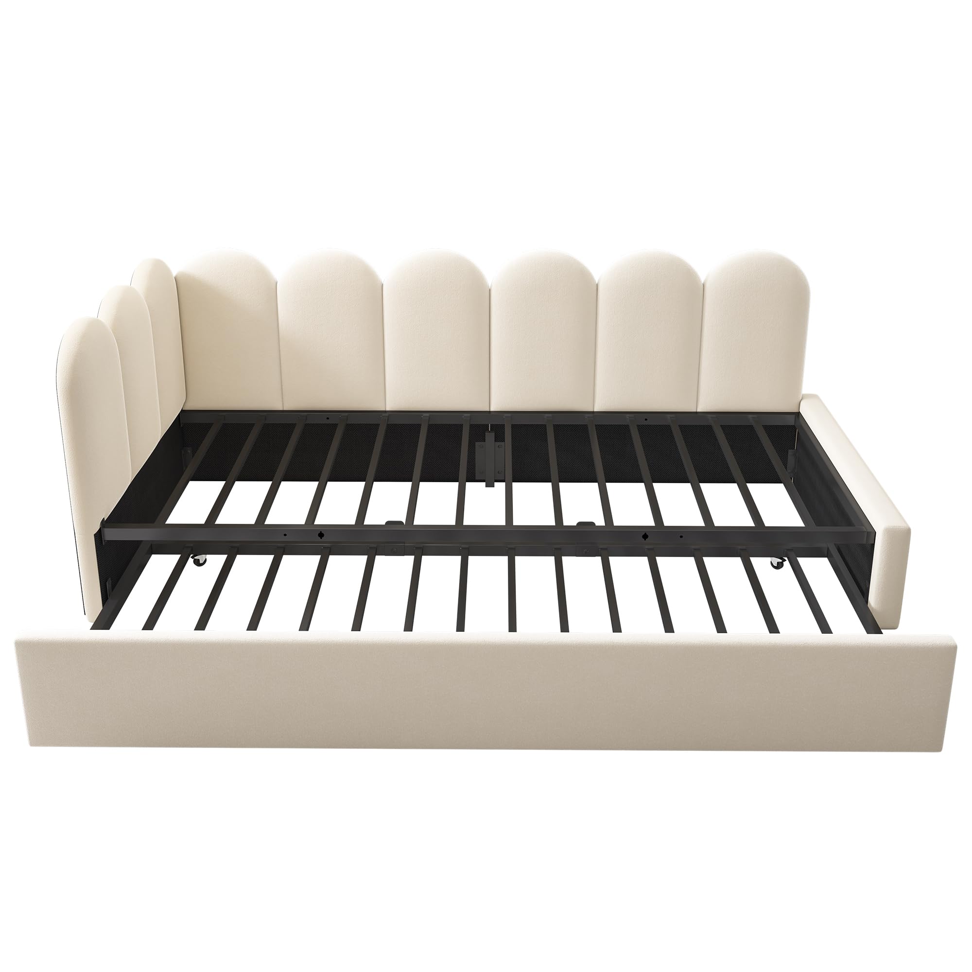 Letto imbottito, 90 x 200 cm, divano letto estraibile 90 x 190 cm, letto per bambini con rete a doghe in metallo, velluto, senza materasso (beige con letto estraibile, 90 x 200 cm)