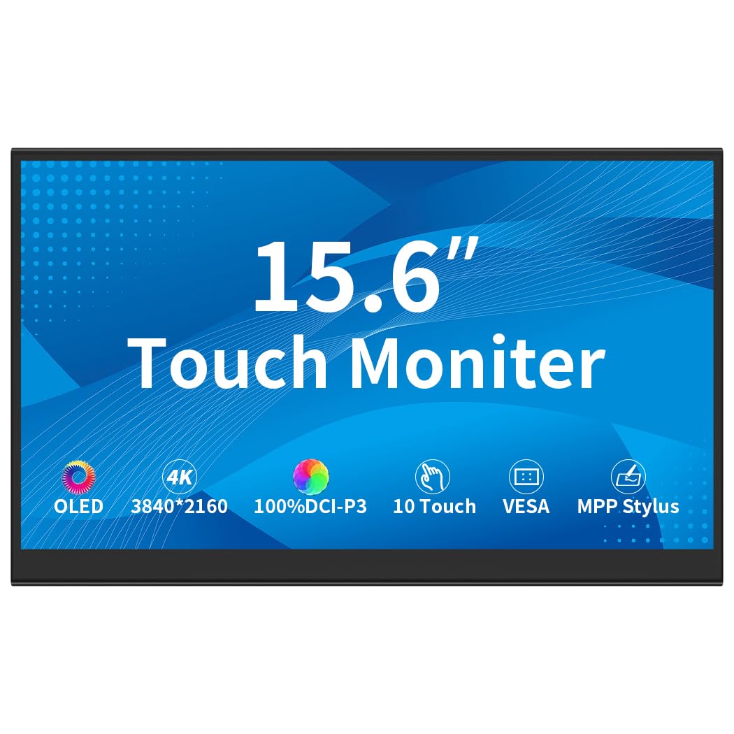 Ekran dotykowy 4K OLED o przekątnej 15,6", 100% DCI-P3, pojemnościowy 10-punktowy ekran dotykowy, USB-C/HDMI/MiniDP, aluminiowa obudowa frezowana CNC, VESA, wyświetlacz dla przemysłu i