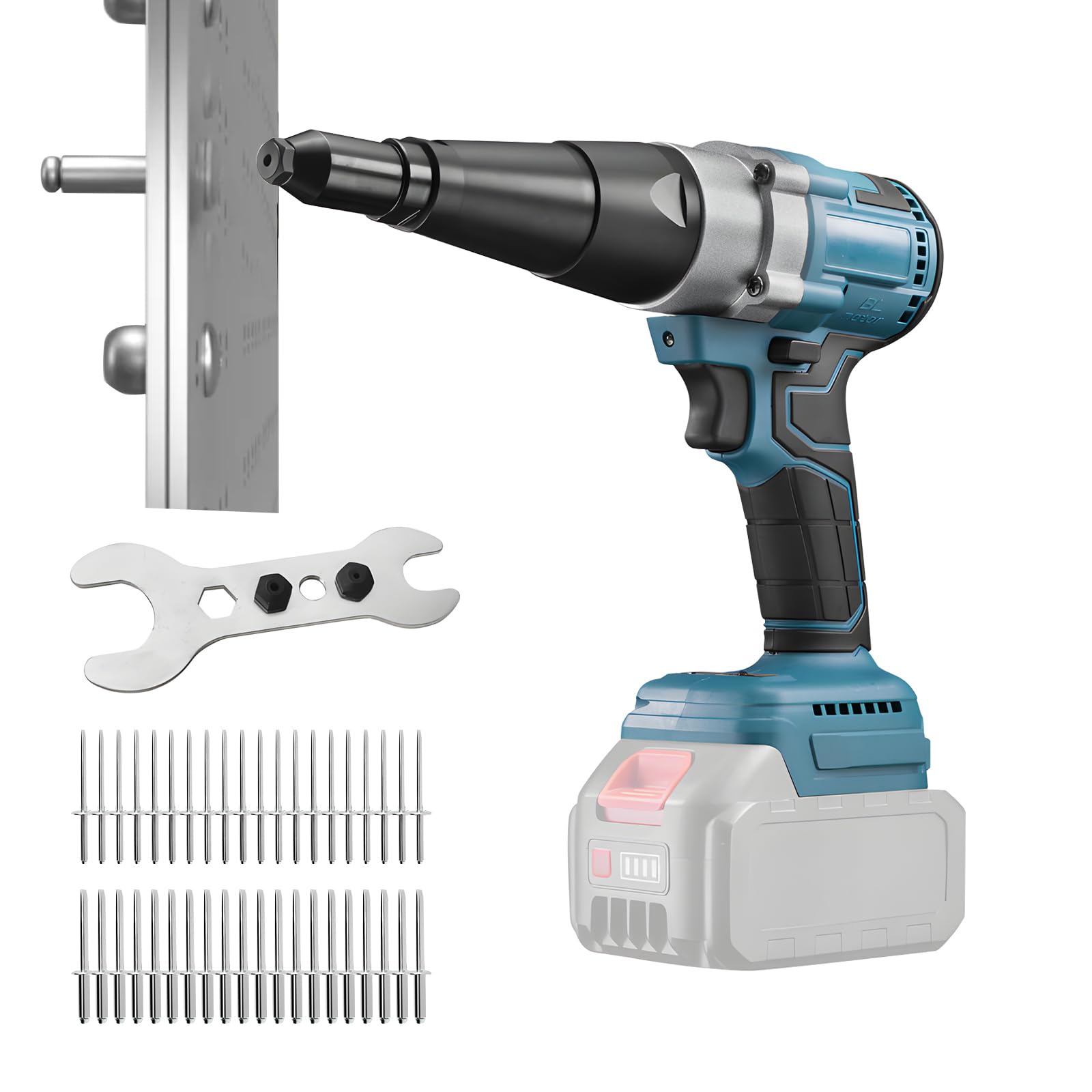 Rivettatrice A Batteria Senza Fili - Compatibile Makita 21V Per Rivetti 2.4-4.8mm - 20.000N Di Forza