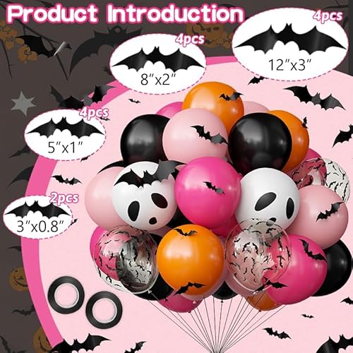 Oumuamua BAL010 Halloween Party Decorations Balloons Set, 62Pcs Black Pink Rose Orange Balloons Ghost Bat Print Balloons thumb #3