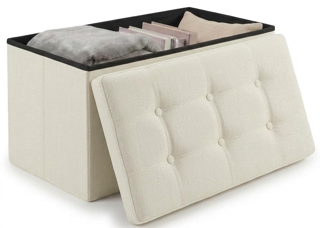 edihome, Puff Almacenaje Plegable, (38 x 76 x 38cm), Baul, Otomana con Tapa – Banco de Tela Organizador y Asiento para Dormitorio y Pie de Cama (Beige Tostado, 38 x 76 x 38 cm) — view 11