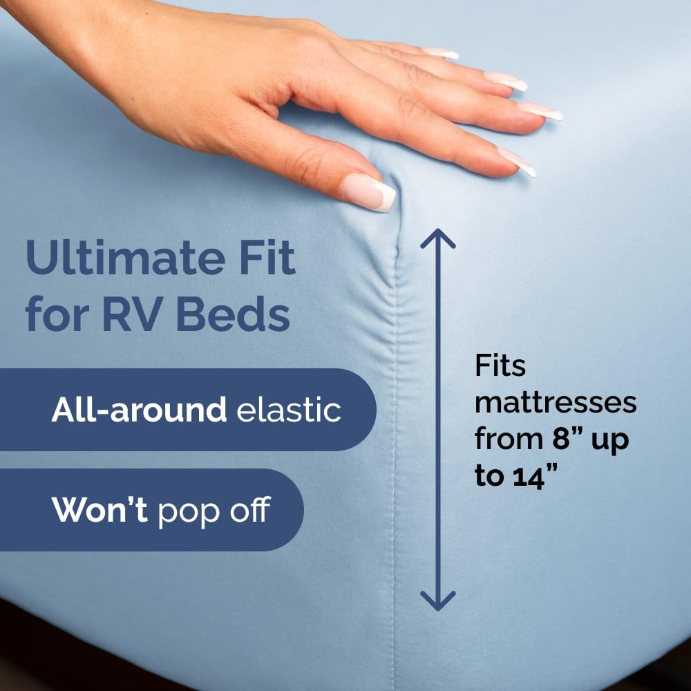 Short Queen Size 4 Piece Sheet Set - RV Short Queen, Soft, Breathable & Cooling Bed Sheets Set w/ Deep Pockets - Hotel Luxury Bedding for Women, Men, Kids, Teens, Boys & Girls - Oeko-Tex - Light Blue