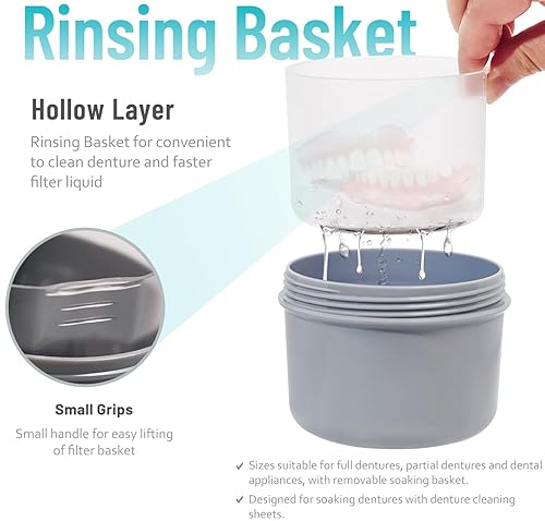 Miniatura 3 de Estuche de dentadura con cepillo de dentadura, caja de baño sin fugas, estuche de viaje para dentadura postiza, taza de dentadura con cesta para