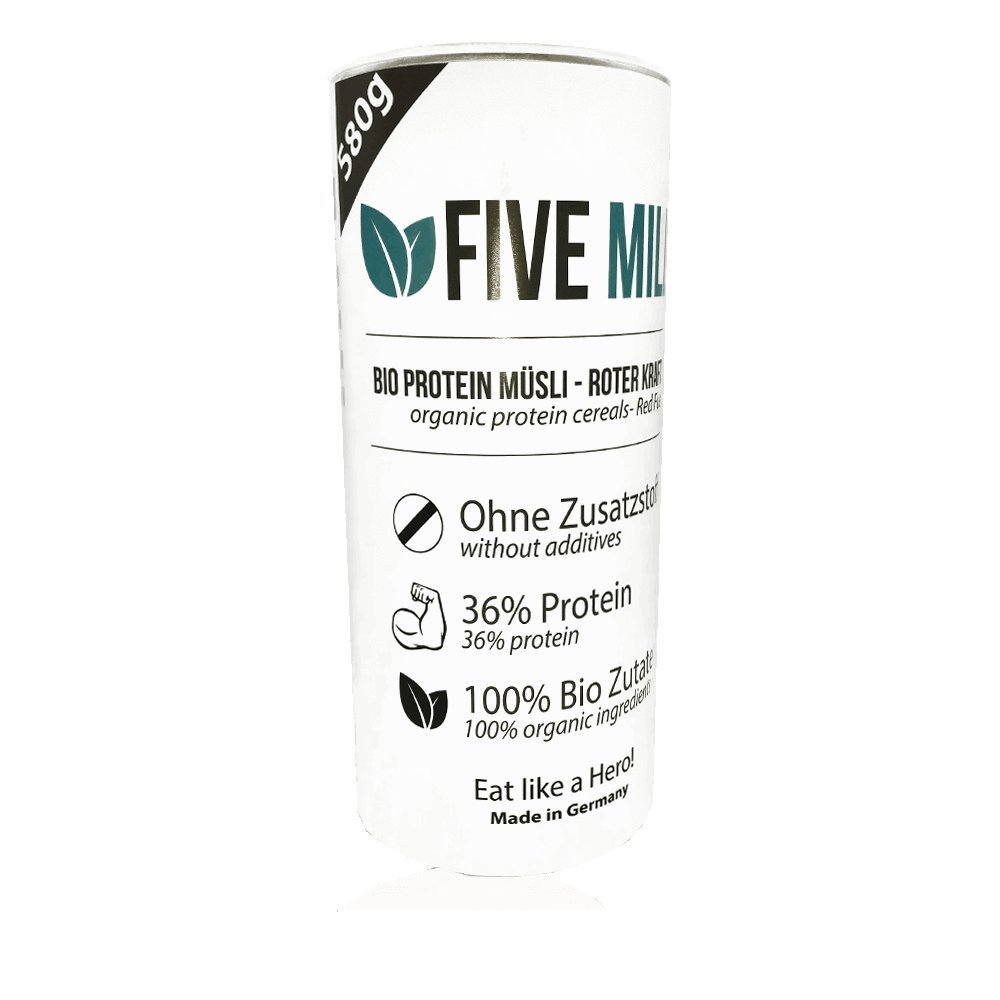 BIO Protein Müsli 36% Eiweiß - Roter Kraftstoff 6x580g ohne Zusatzstoffe oder Eiweißpulver - Eiweiß aus Sojaflakes, Hanfnuss und Cashewbruch - TOP Geschmack dank getrockneten Himbeeren und Amaranth