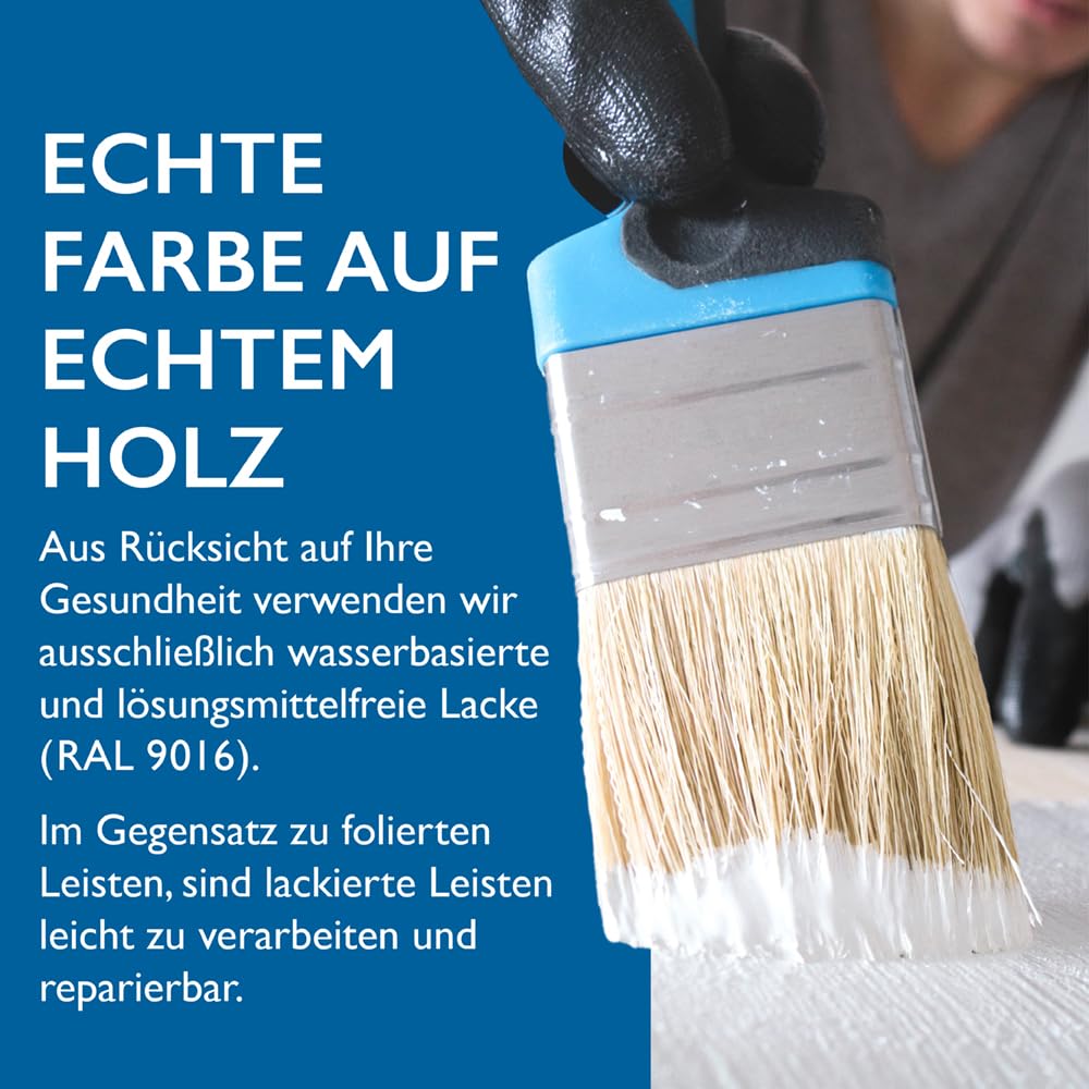 Sockelleiste Kiefer – 16x70x2400 mm, 10 Stück, weiß RAL 9016 lackiert