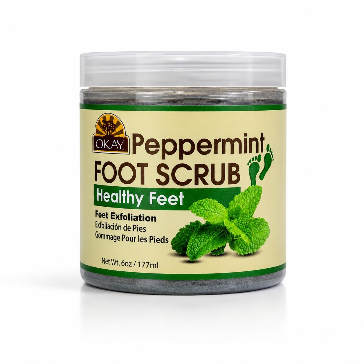OKAY Peppermint Foot Scrub - Exfoliating Foot Scrub, Foot Exfoliator, Great for Cracked Heels, Pedicures, Dead Skin Remover, Exfoliant for Calluses, Moisturizer for Dry Skin - 6 Oz (Pack of 1) Peppermint 6 Ounce (Pack of 1)