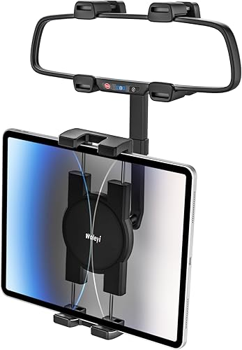 Soporte para tablet para espejo retrovisor de automóvil, clip más ancho mejorado apto para espejos grandes Soporte para tablet para espejo